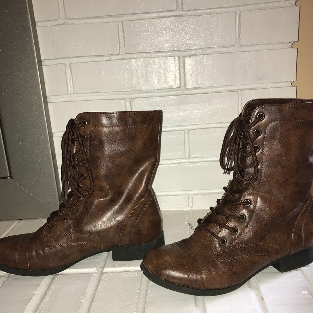 Brown combat boots